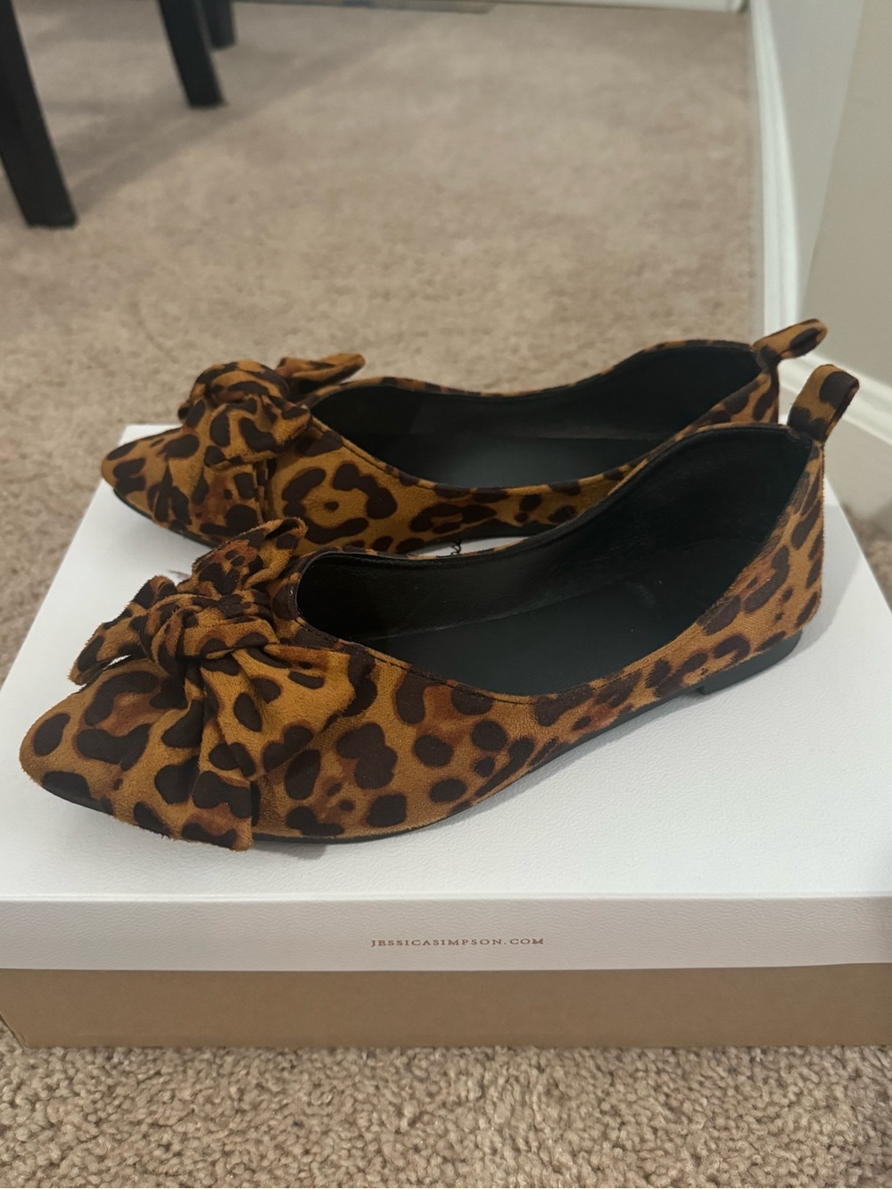 Leopard Print Bow Ballet Flats - Brown